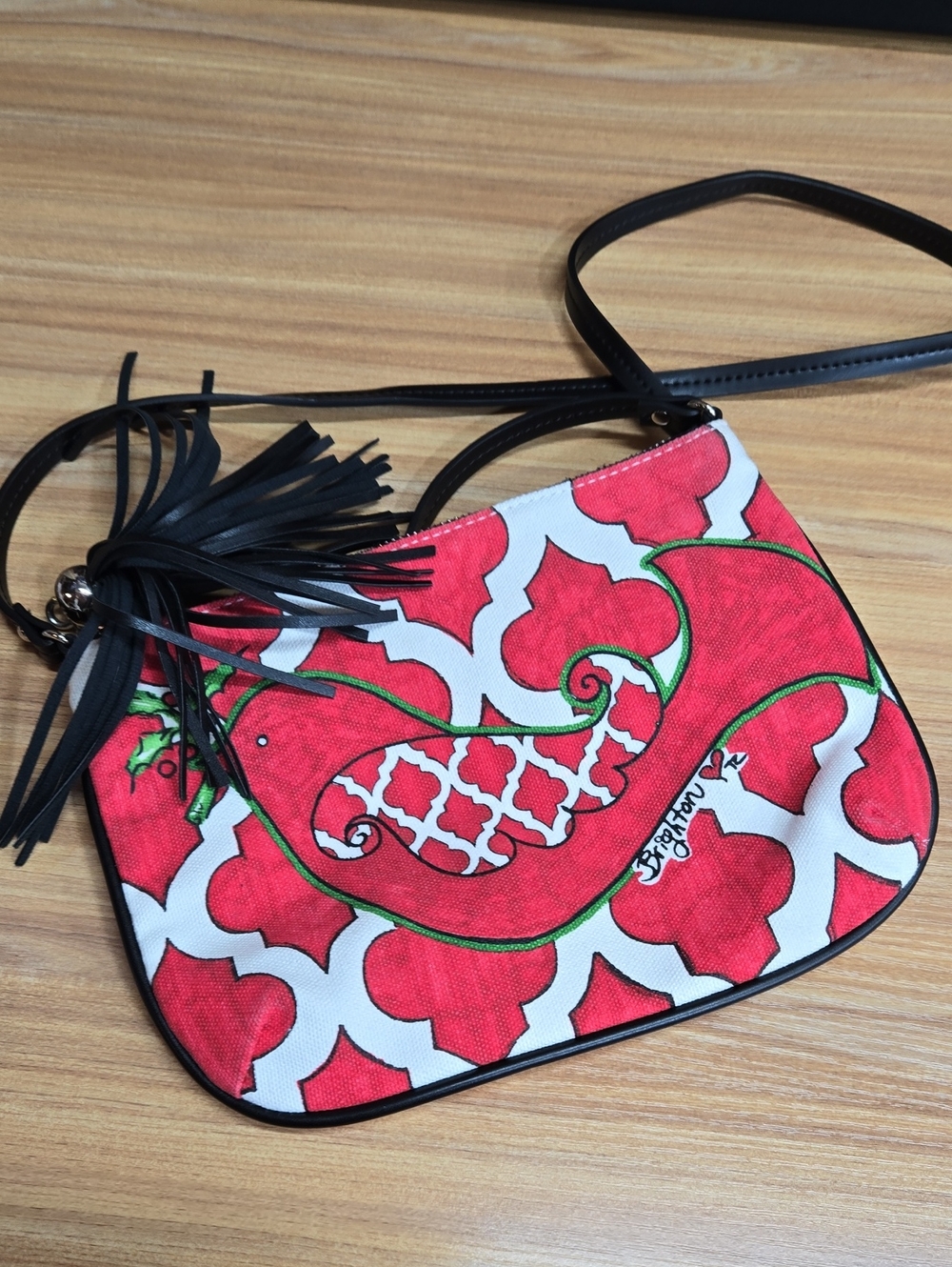 Bright Red Brighton Printed Crossbody Bag with Tassel